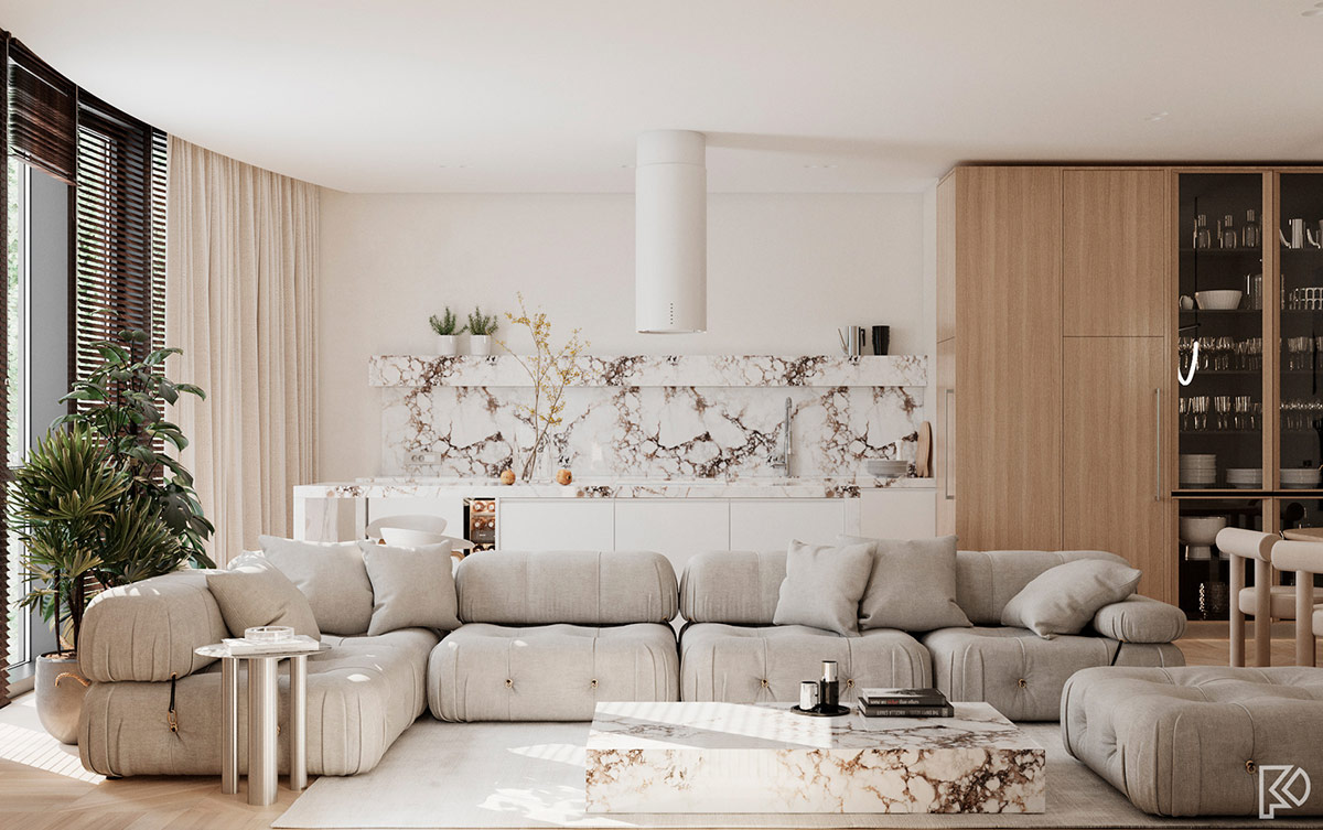 Cozy minimalist interior with sunlight"